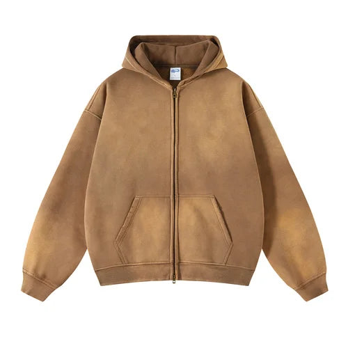 Distressed Tie Dye Gradient Zip Up Hoodie