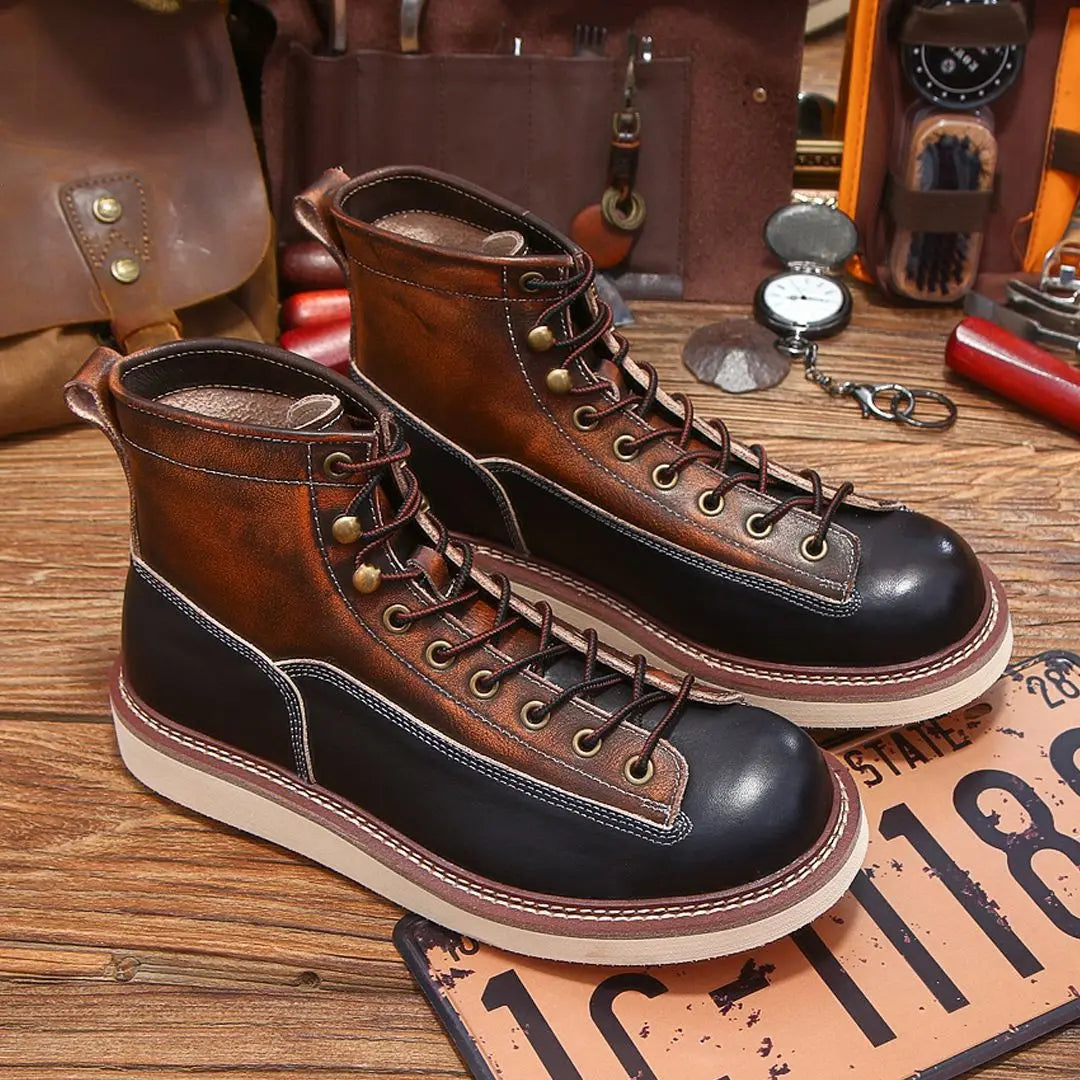 Retro Durable Stitchdown Rugged Style Boots - Genuine Leather