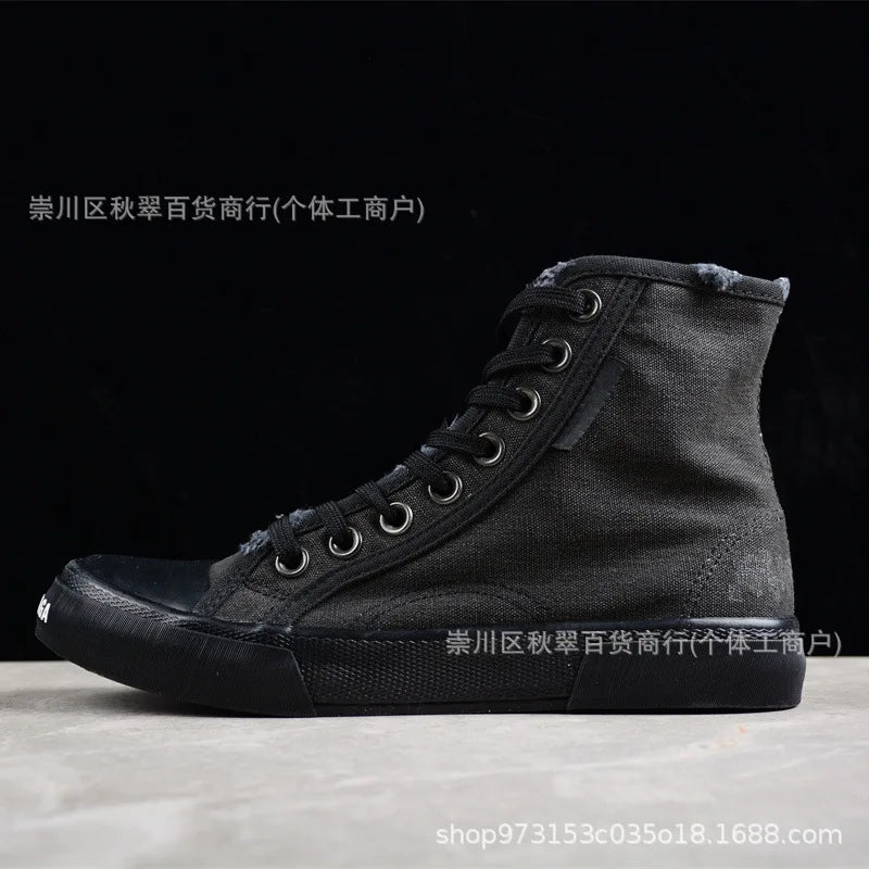 Distressed High-Top Canvas Sneakers