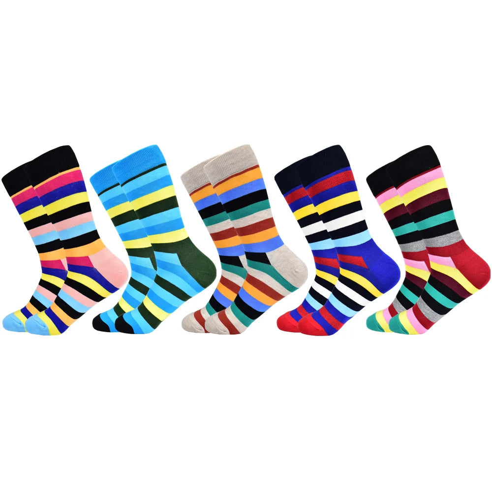 5 Pairs Colorful Pattern Novelty Men's Cotton Dress Socks