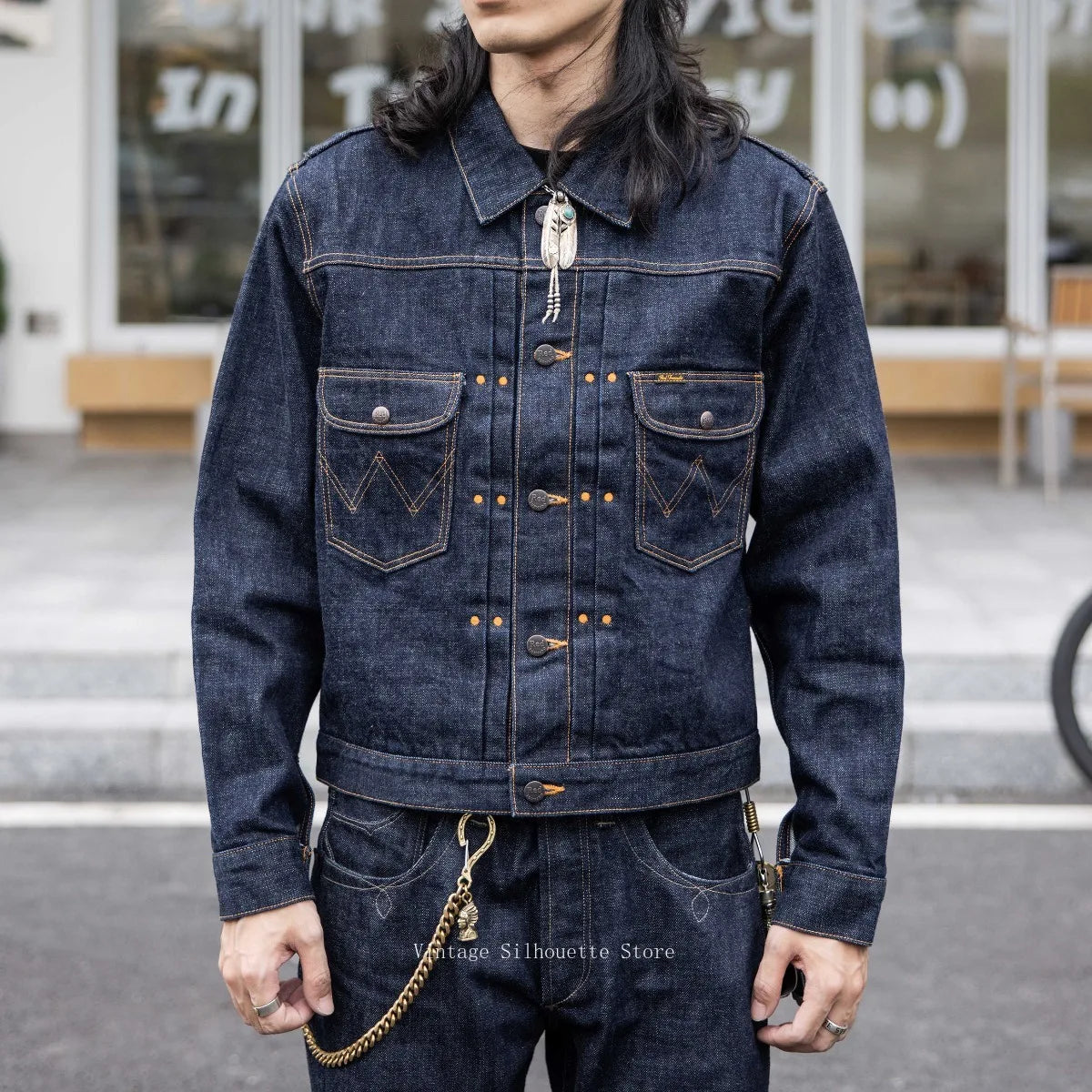 11MJ Jean Jacket Rugged Vintage Aesthetic 18oz Selvedge Denim Men's Jacket Onewash
