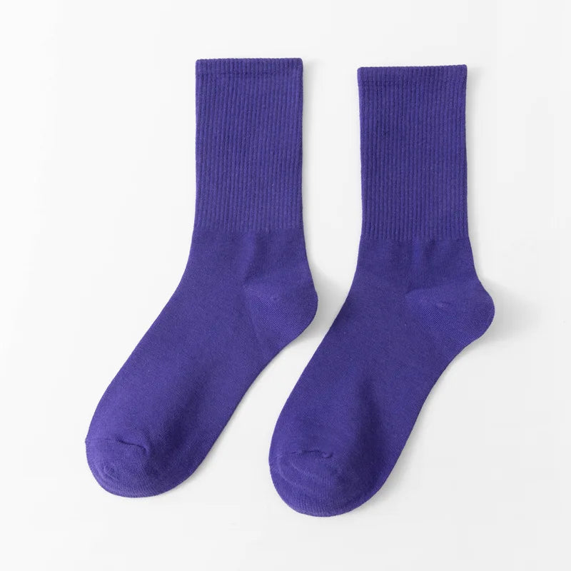 1 Pair Unisex Solid Color Breathable Cotton Socks