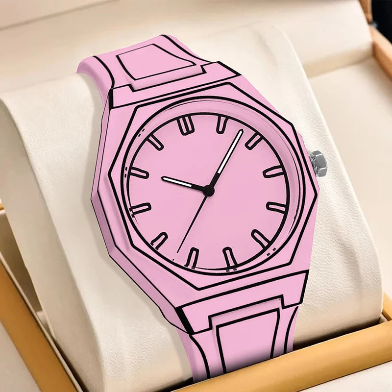 Pink Comic Book Sketch Design Style Anime  Japanese Quartz Watch
