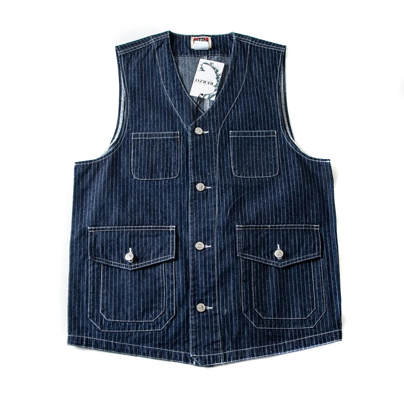 Men's Retro Wabash Denim Vest - Buckle Back