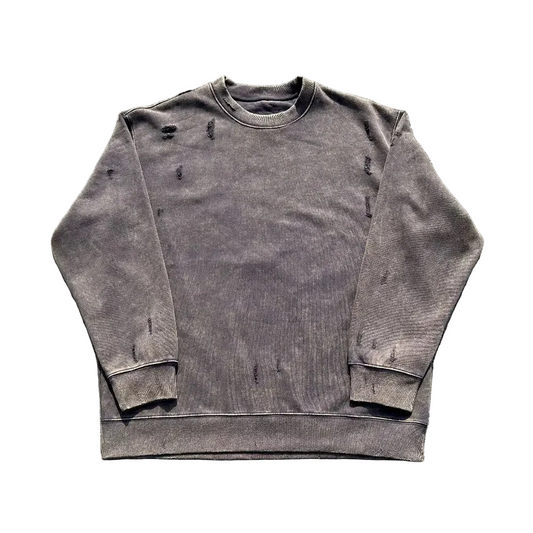 Vintage Punk Pullover Hoodie Ripped Hole Pure Cotton Washed Retro Sweatshirt