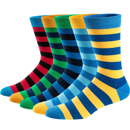 5 Pairs Men's Striped Dress Socks - Cotton