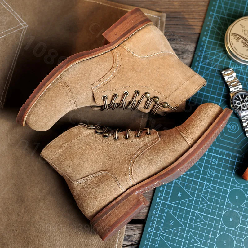 Reverse Velvet Vintage Cowhide Leather Cargo Boots