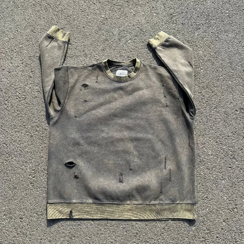 Vintage Punk Pullover Hoodie Ripped Hole Pure Cotton Washed Retro Sweatshirt