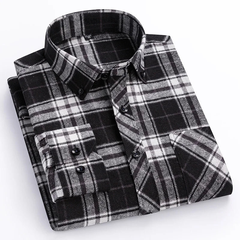 Men's Thick Flannel Plaid Shirts - Pure Cotton
