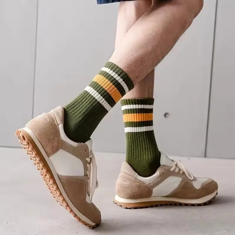 Men's Striped Mid Tube Socks - 5 Pairs