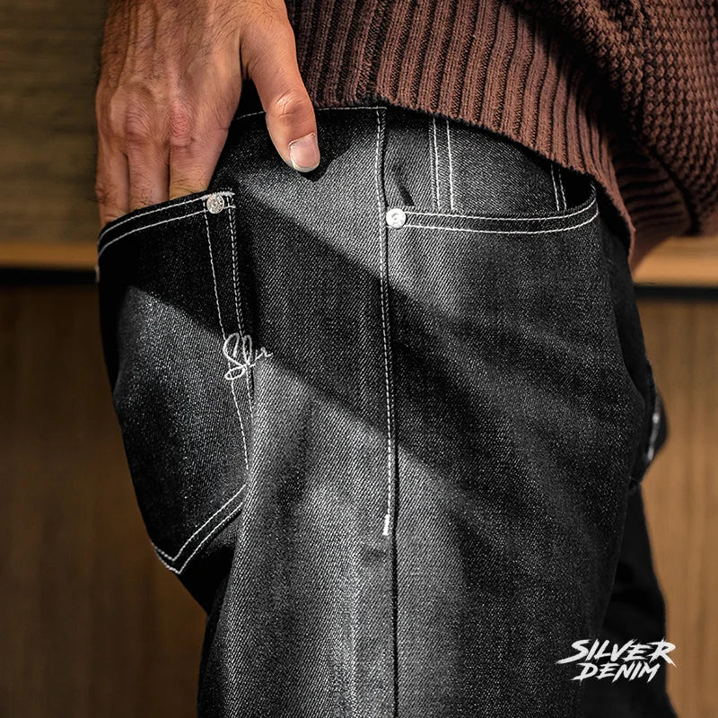 Silver Denim Vintage Jeans for Men Selvedge Raw Denim 13 Oz Straight Fit Pants