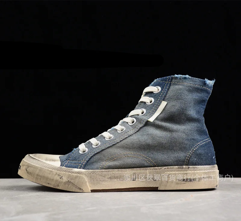Distressed High-Top Canvas Sneakers
