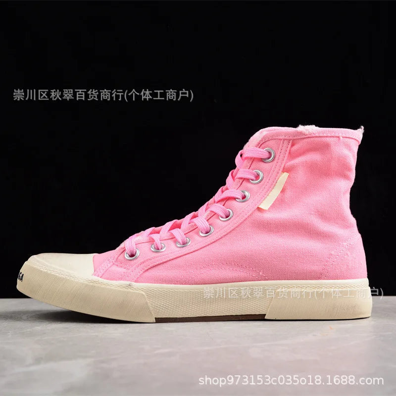 Distressed High-Top Canvas Sneakers