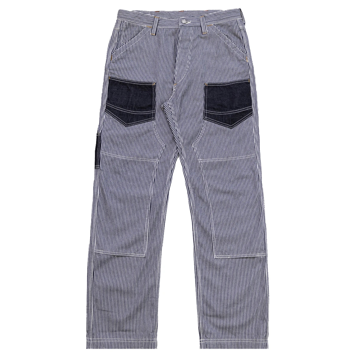 Hickory Stripes Derrickman Work Pants Denim Patchwork Men's Casual Trousers