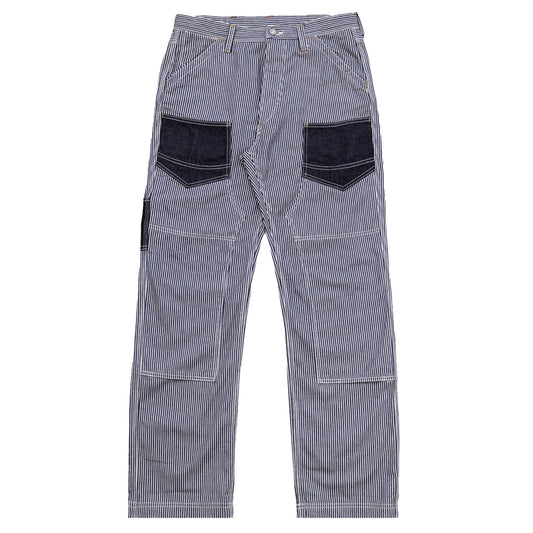 Hickory Stripes Derrickman Work Pants Denim Patchwork Men's Casual Trousers