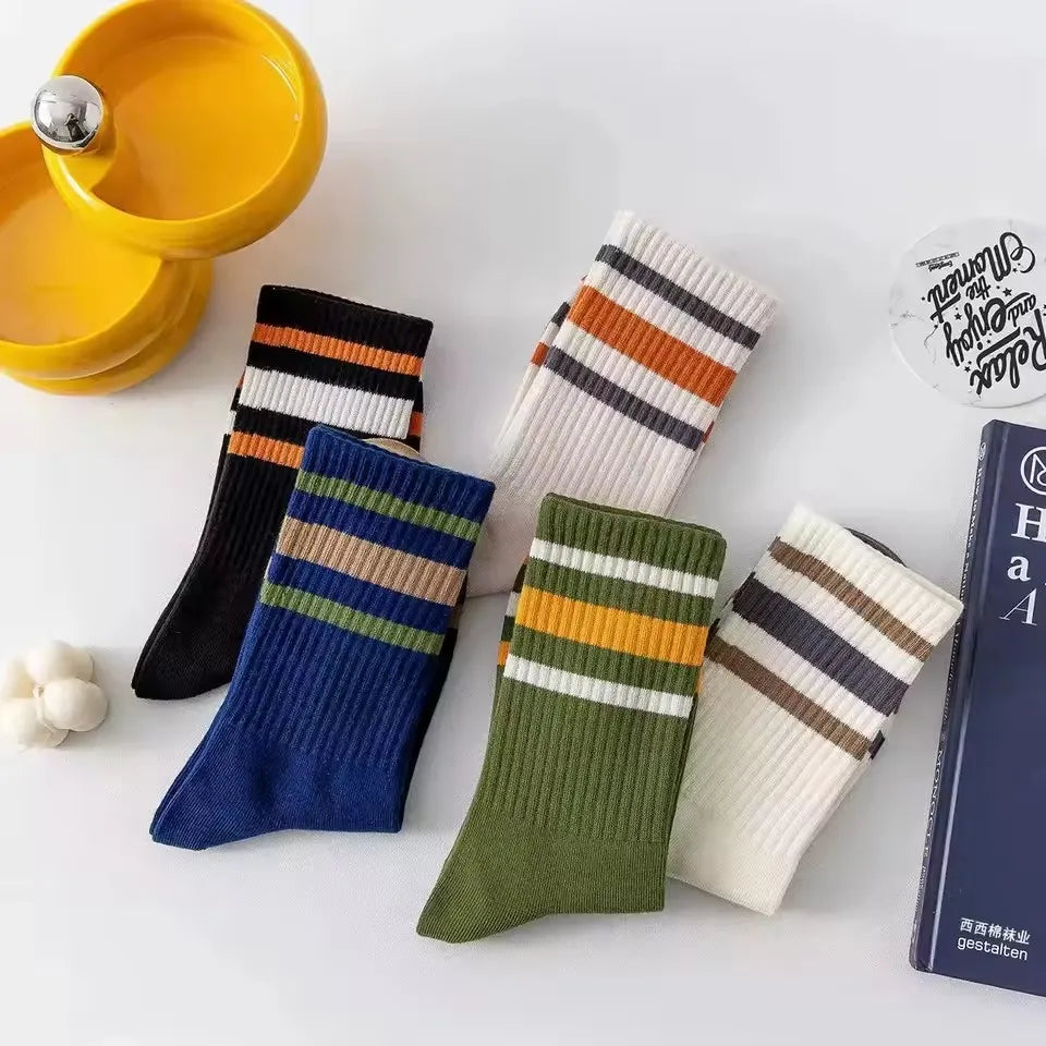 Men's Striped Mid Tube Socks - 5 Pairs