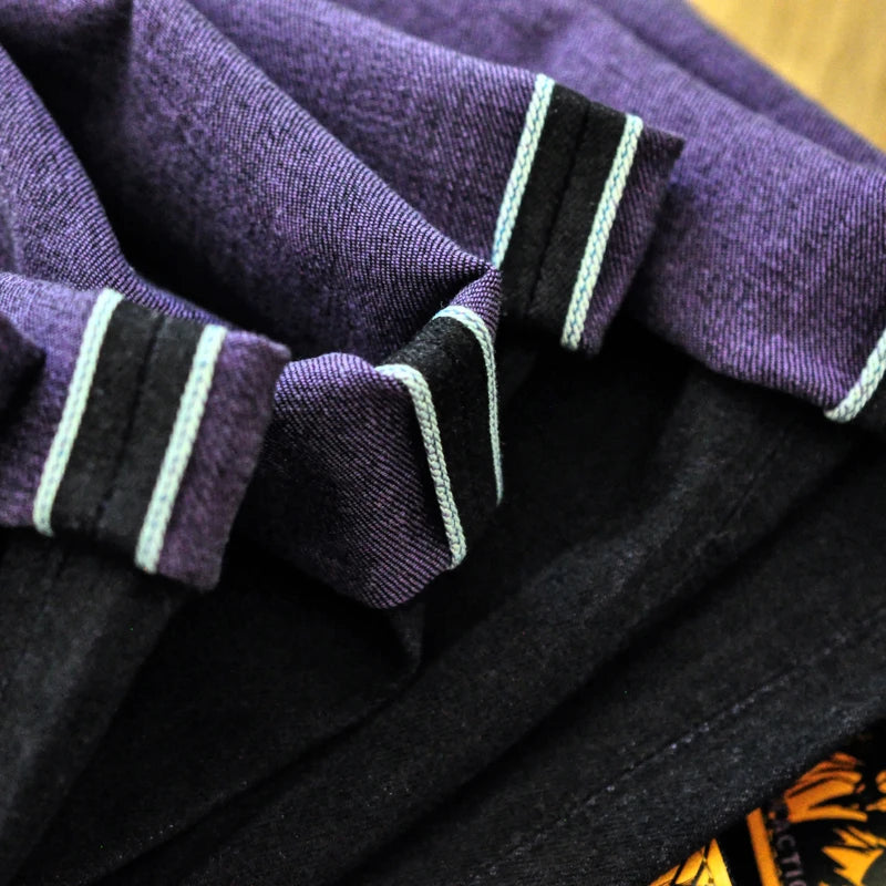 Men's Purple Lined Slim Fit  12.5 Oz Selvedge Jeans - Double-Sided Dyeing