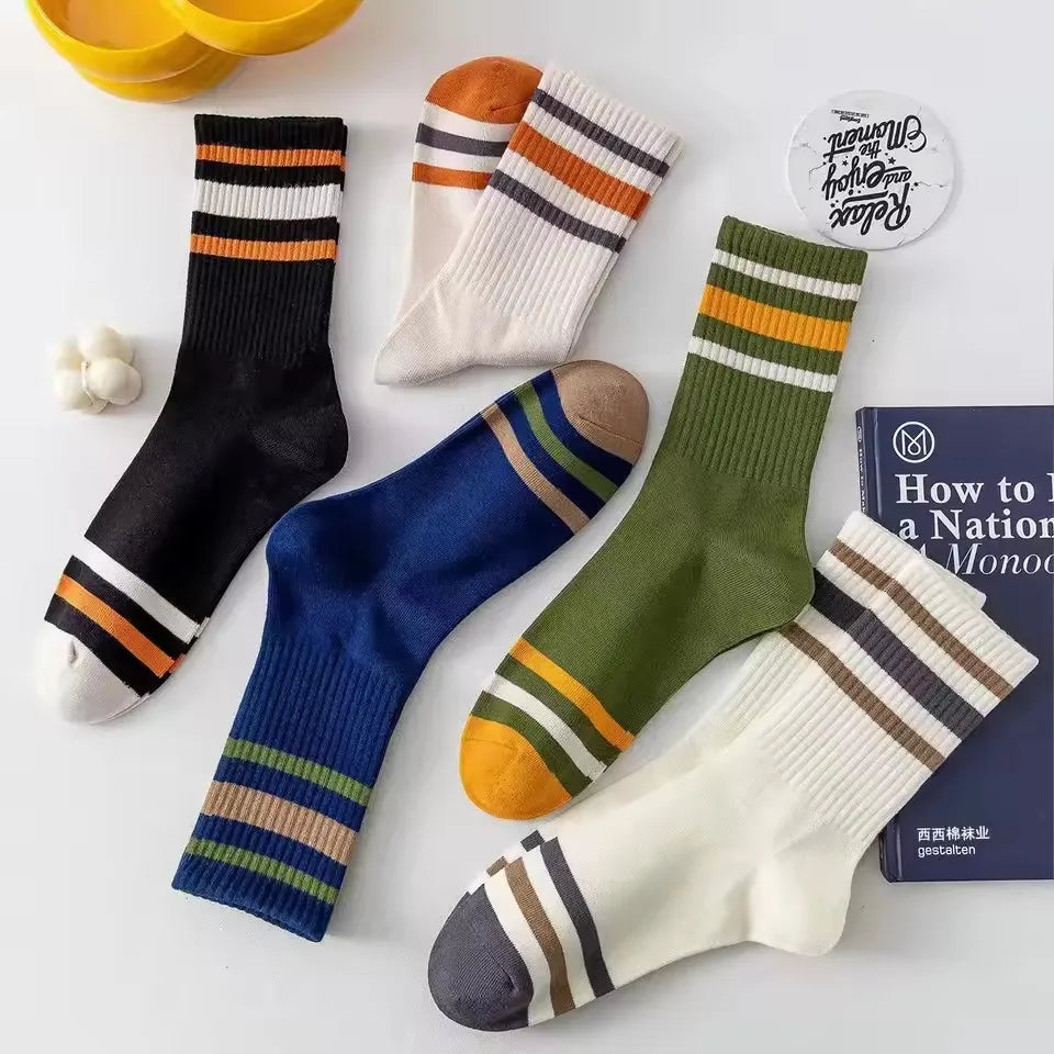 Men's Striped Mid Tube Socks - 5 Pairs