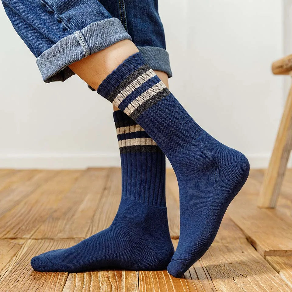 5-Pack Men's Striped Thick Cotton Tube Socks