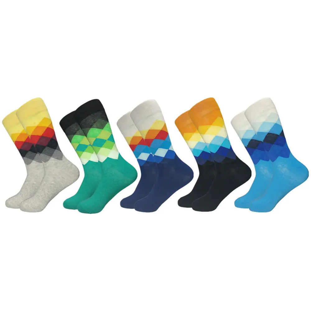 5 Pairs Colorful Pattern Novelty Men's Cotton Dress Socks