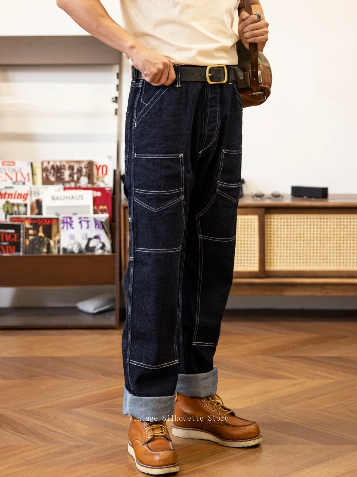 Derrickman Denim Work Pants - Double Knee Triple-Stitch Straight Jeans