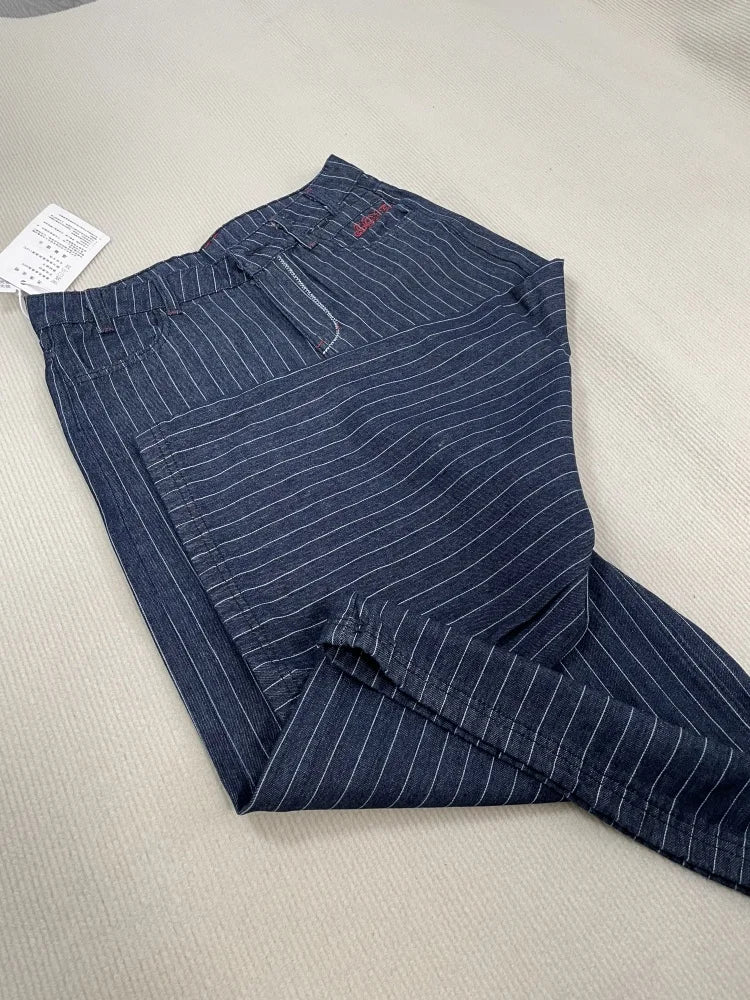 Women's Light Blue Japanese Wabash Calf Length Denim Jean Shorts