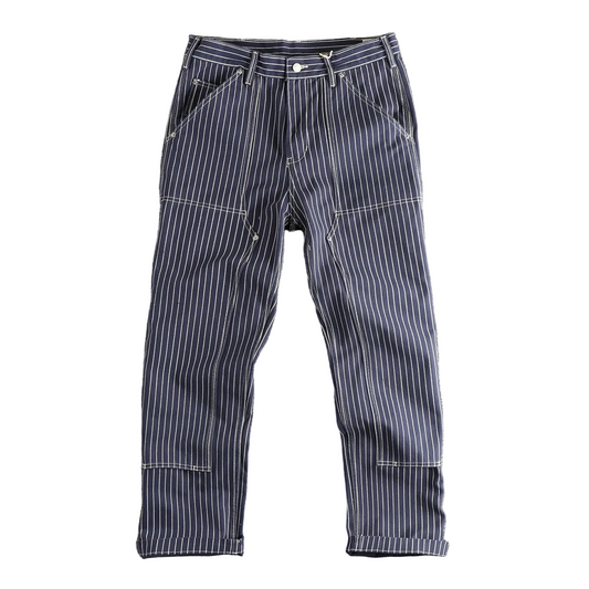 Underground Workwear Pants WABASH Dyed Blue Striped Straight Trousers Men