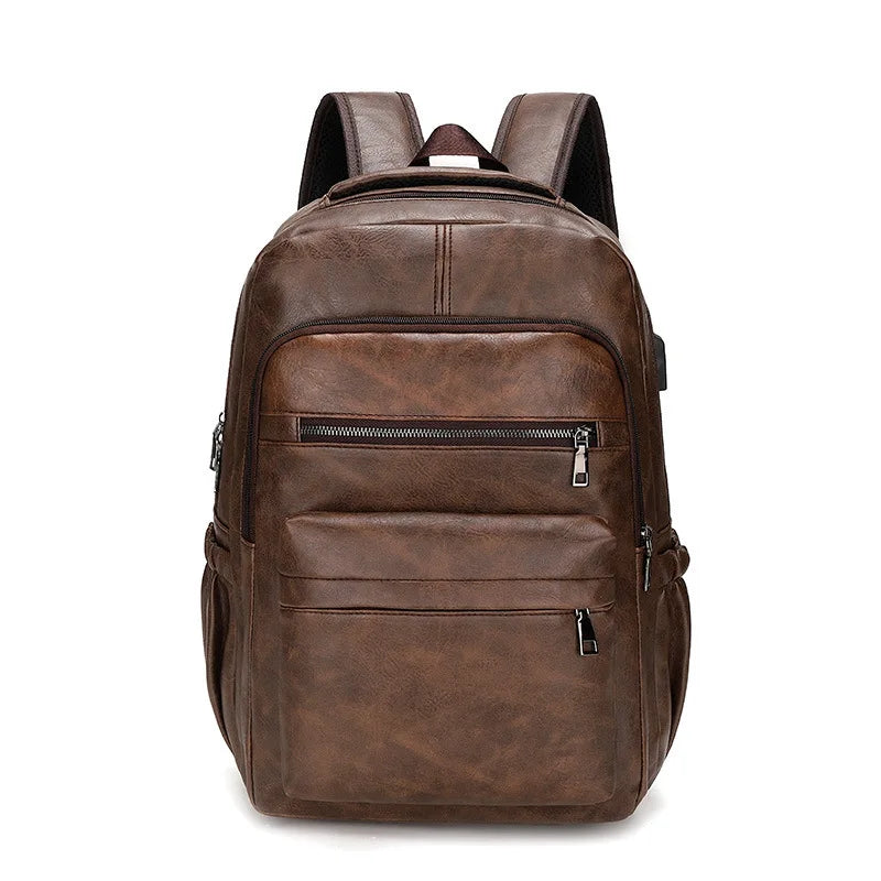 High Quality USB Charging Backpack for Men - Large Leather Laptop Backpack