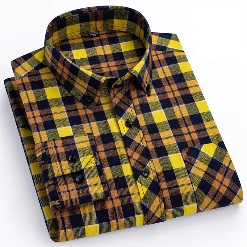 Men's Thick Flannel Plaid Shirts - Pure Cotton