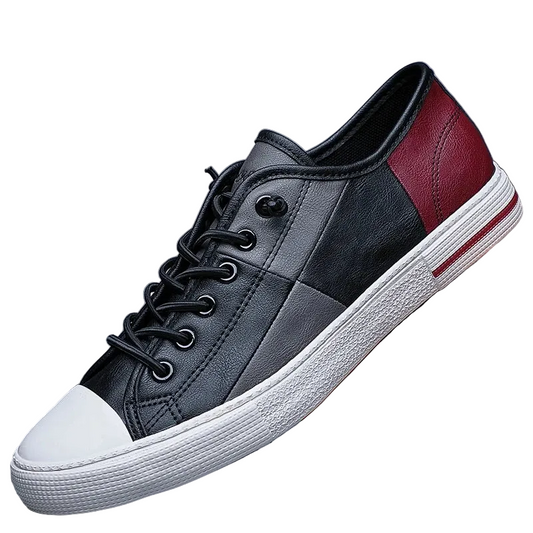 Men's Patchwork Design Leather Loafers - Breathable Casual Shoes