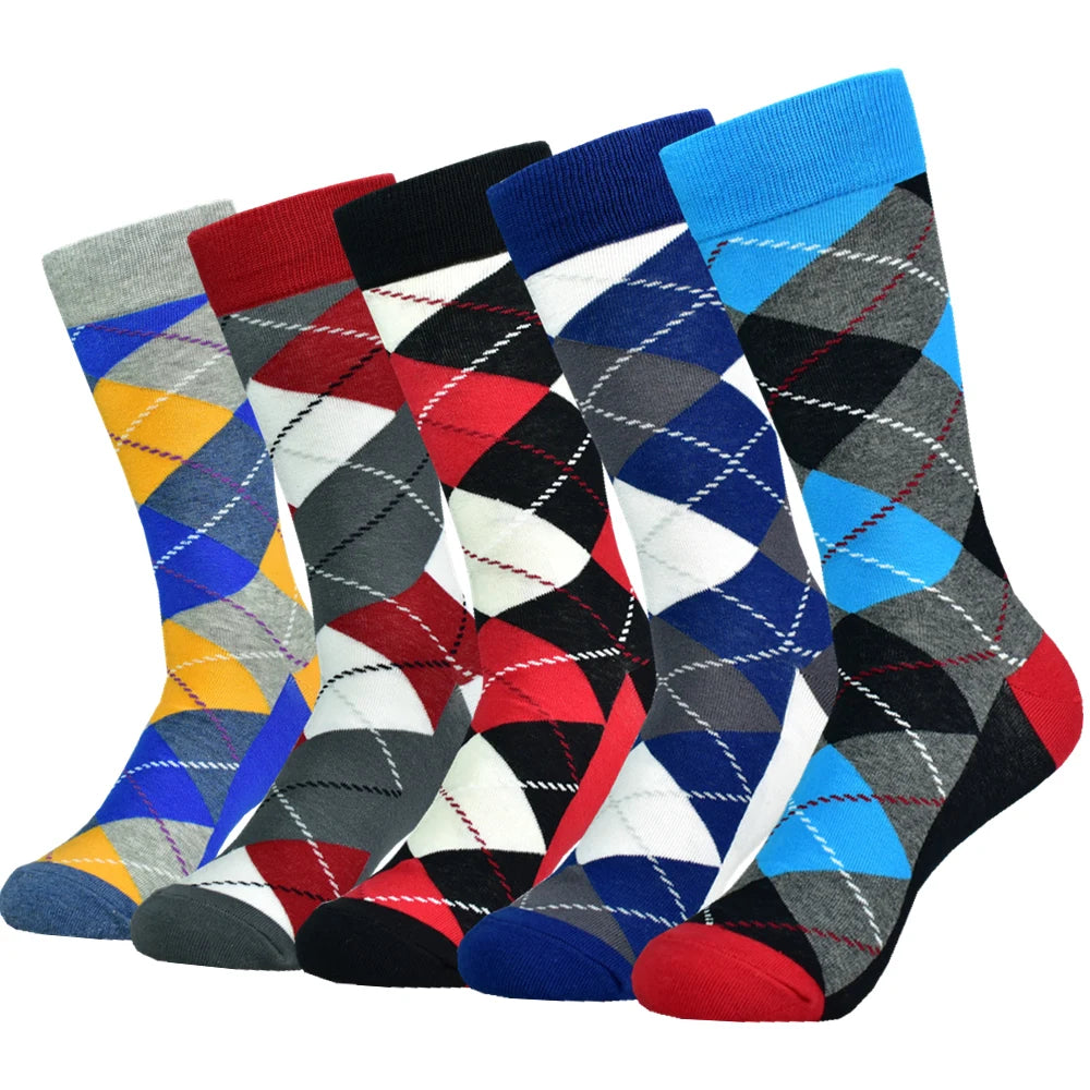 5 Pack Men's Color Dress Socks Casual Combed Cotton Happy Socks