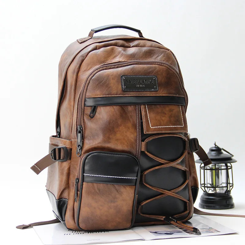 Retro Backpack for Men with Weight-Reducing Straps and Cross Laces - Fashionable Outdoor Waterproof Travel Bag