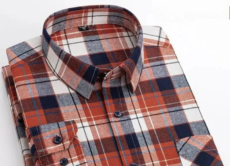 Men's Thick Flannel Plaid Shirts - Pure Cotton