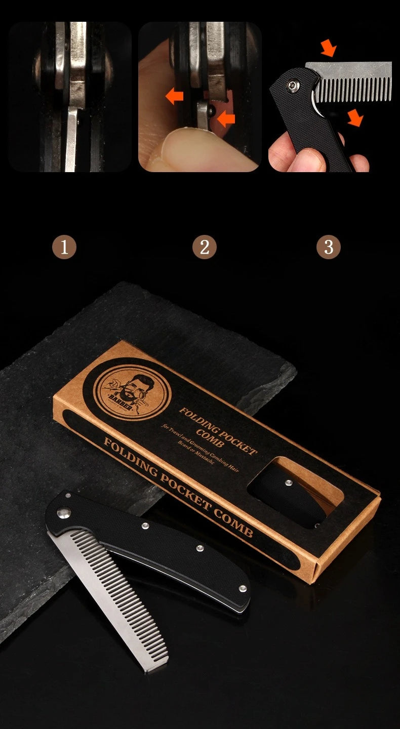 Metal Folding Beard Comb - Dual Purpose Hair And Mustache Styling Tool