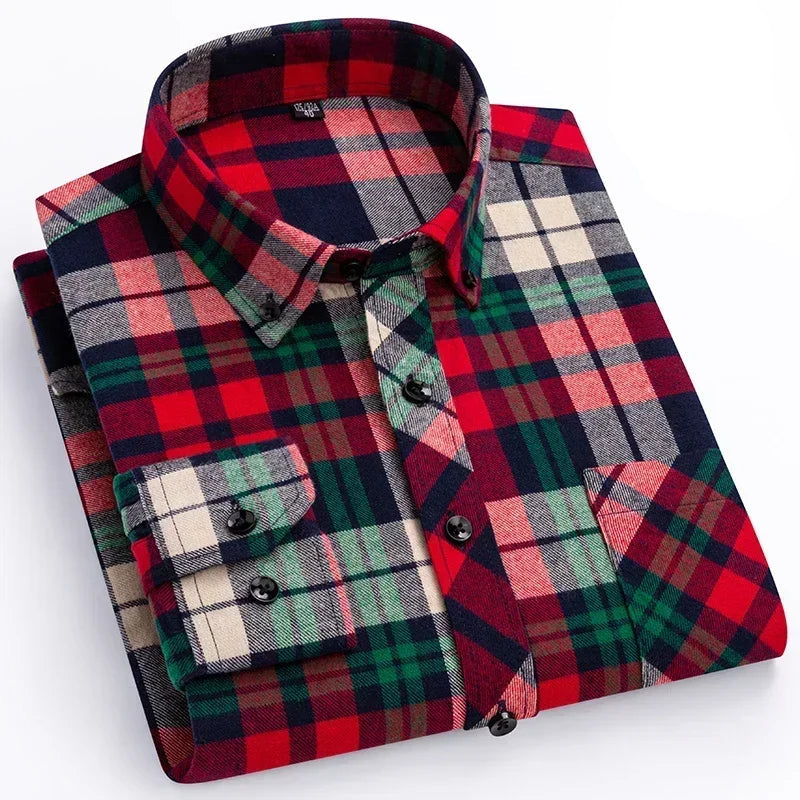 Men's Thick Flannel Plaid Shirts - Pure Cotton