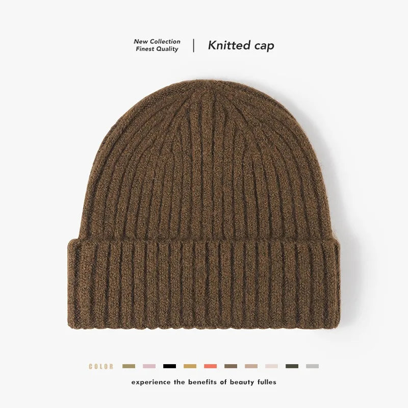 Thick Wool Beanie Hat High Quality Outdoor Earflaps Warm Knitted Cap