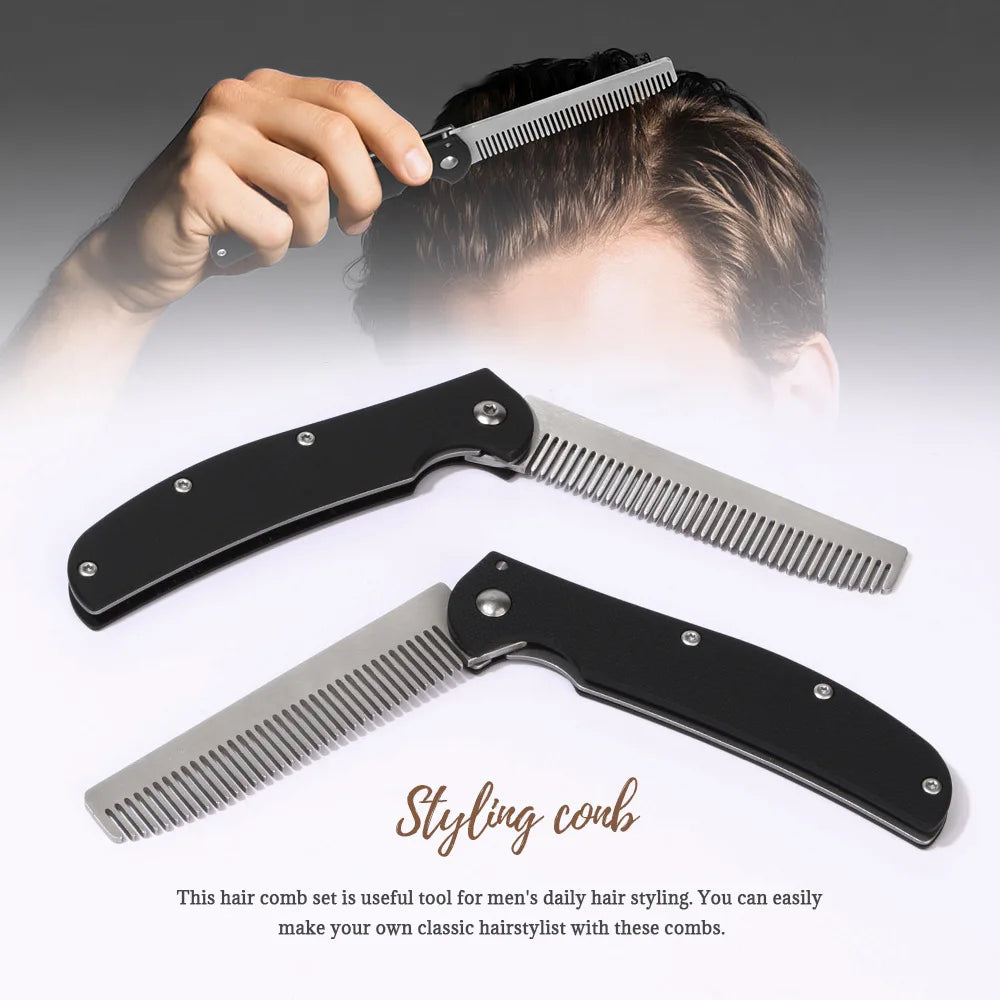 Metal Folding Beard Comb - Dual Purpose Hair And Mustache Styling Tool