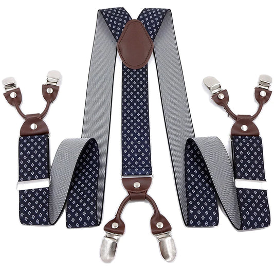 Vintage Suspenders for Men Heavy Duty Big Tall Wide Back 6 Metal Clips Adjustable Elastic Trouser Braces Strap Belt