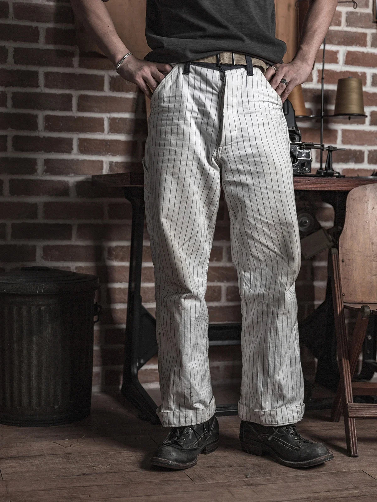 Striped Wabash Mechanic Work Pants - High Waist