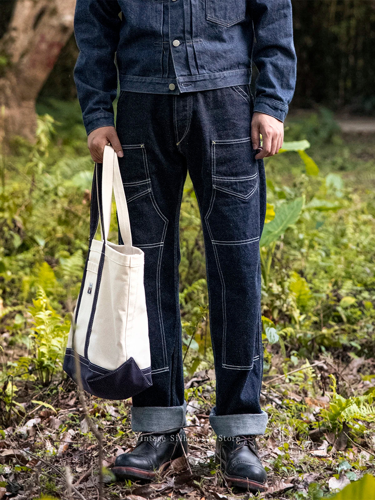 Derrickman Denim Work Pants - Double Knee Triple-Stitch Straight Jeans