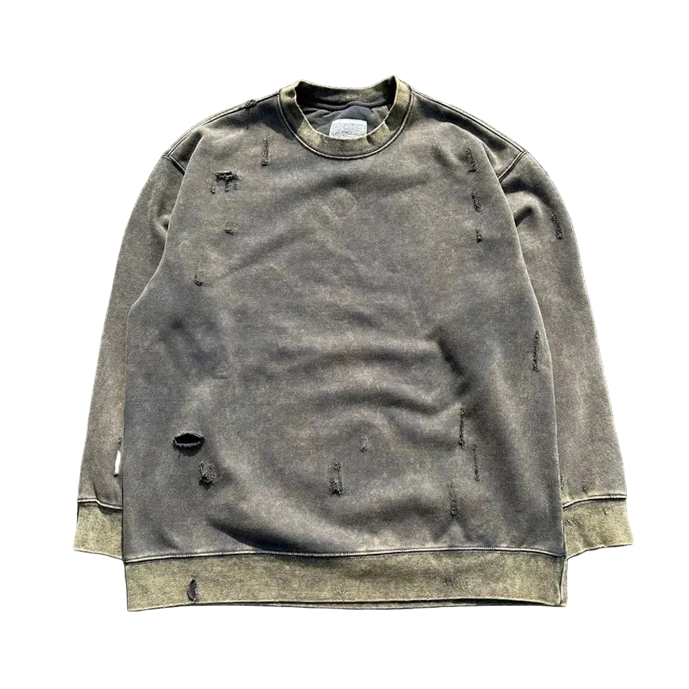 Vintage Punk Pullover Hoodie Ripped Hole Pure Cotton Washed Retro Sweatshirt