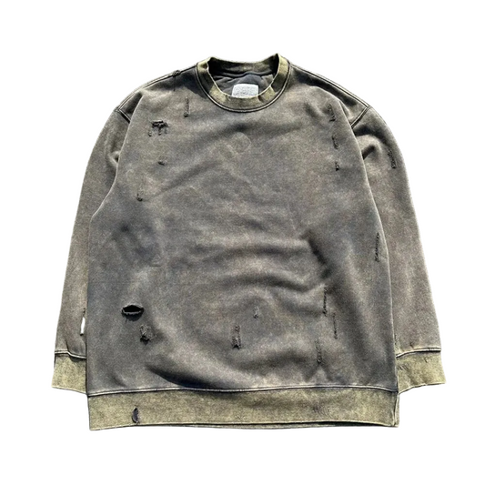 Vintage Punk Pullover Hoodie Ripped Hole Pure Cotton Washed Retro Sweatshirt