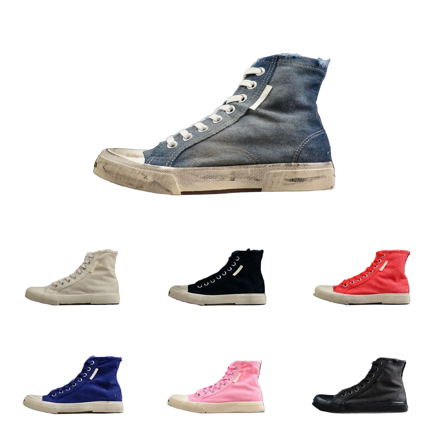 Distressed High-Top Canvas Sneakers