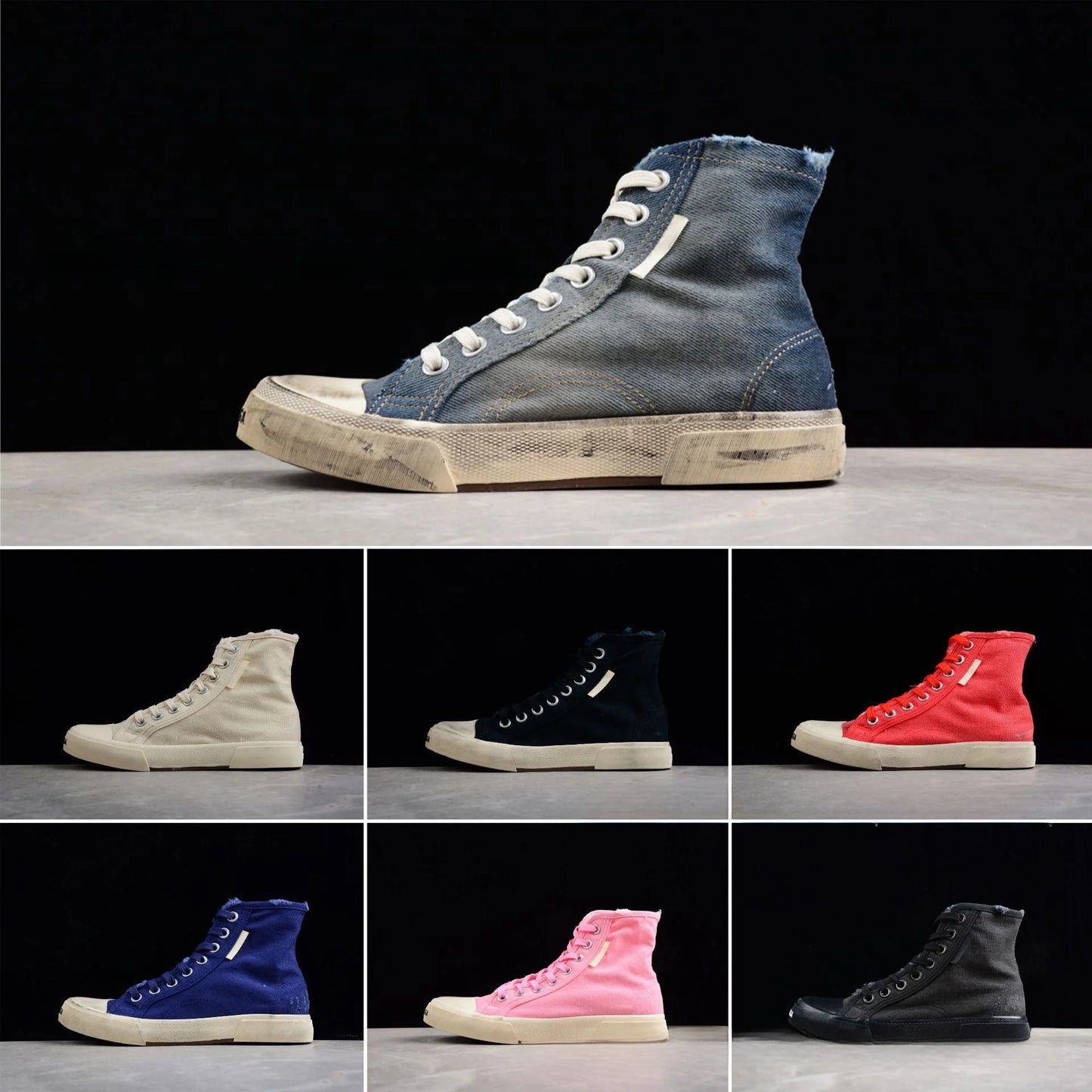 Distressed High-Top Canvas Sneakers