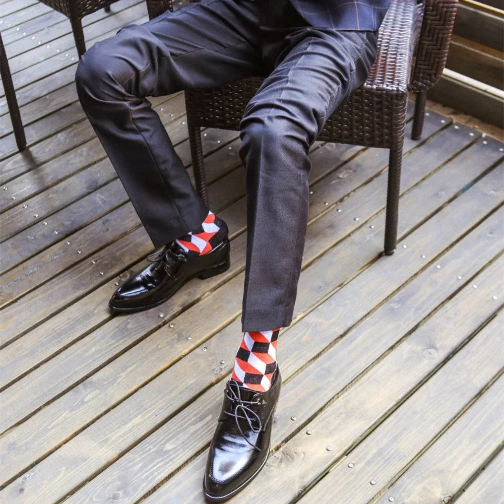 5 Pairs Colorful Pattern Novelty Men's Cotton Dress Socks