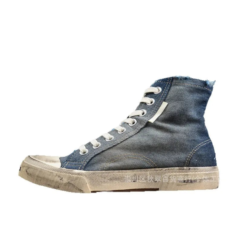 Distressed High-Top Canvas Sneakers