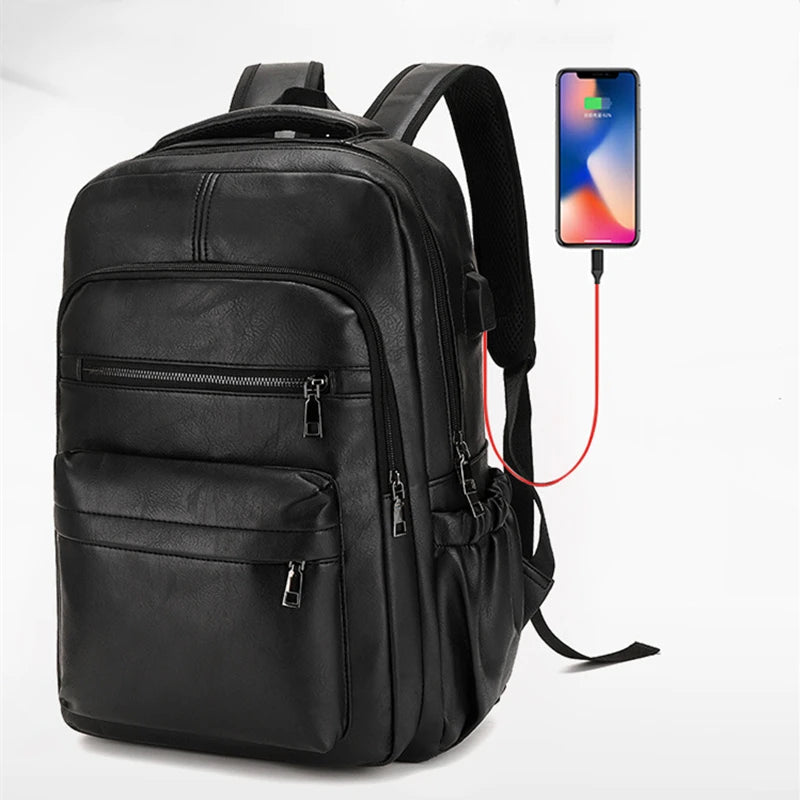 High Quality USB Charging Backpack for Men - Large Leather Laptop Backpack