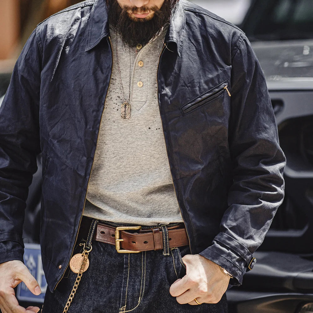 Men's Vintage Waxed Canvas Jacket With Lapel - Slim Fit