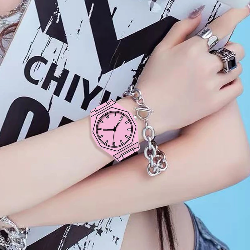 Pink Comic Book Sketch Design Style Anime  Japanese Quartz Watch