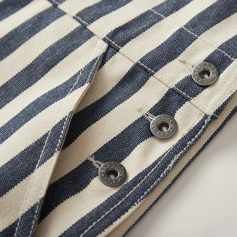 Men's Vintage American Retro Wabash Denim Striped Overalls - 100% Cotton